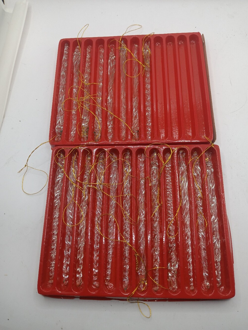 Vtg Handblown Glass Twisted Clear Glass Icicle Ornaments Set Of 20